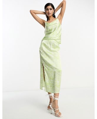 In The Style satin midi slip skirt in lime swirl print-Multi