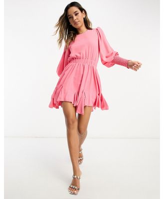 In The Style volume sleeve skater dress with pleated skirt detail in pink