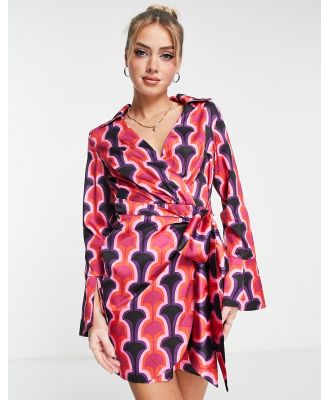 In The Style wrap shirt dress in multi geo print