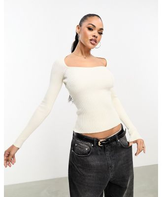 In The Style x Georgia Louise sweetheart neckline ribbed knit jumper in cream-White