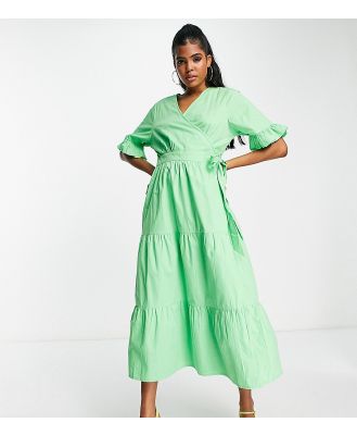 In The Style x Jac Jossa exclusive wrap detail tiered midi dress in green