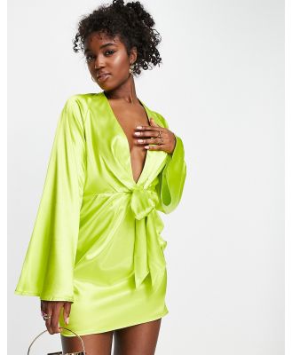 In The Style X Perrie Sian exclusive knot-front shirt dress in lime-Green