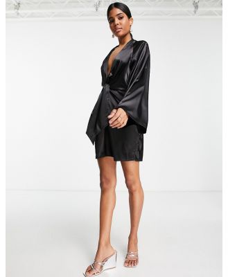 In The Style x Perrie Sian exclusive plunge front knot detail shirt dress in black