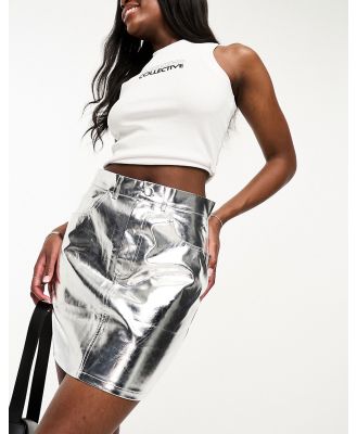 In The Style x Perrie Sian metallic mini skirt in silver
