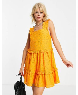 Influence broderie tiered mini dress in orange