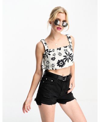 Influence crop top in monochrome floral print (part of a set)-Black