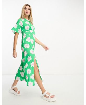 Influence flutter sleeve midi tea dress in green floral print