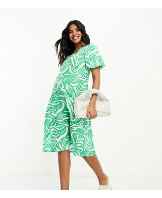 Influence Maternity v neck midi dress in green abstract print