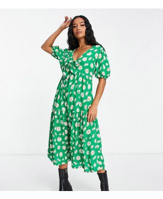 Influence Petite midi dress in green floral print