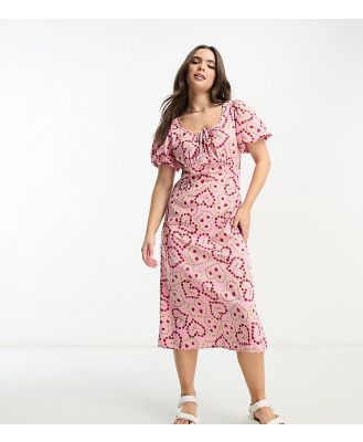 Influence Petite tie front midi dress in heart print-Pink