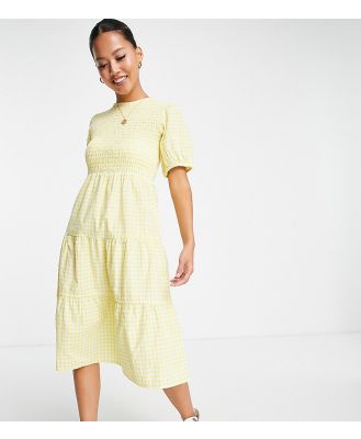 Influence Petite tiered midi dress in yellow gingham