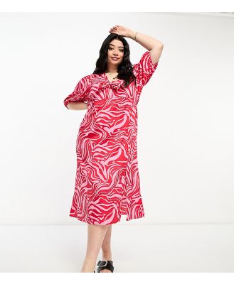 Influence Plus tie front midi dress in red abstract print
