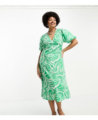 Influence Plus v neck midi dress in green abstract print
