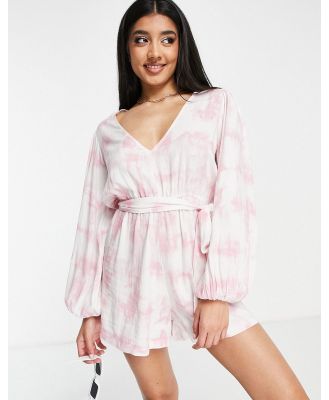 Influence puff sleeve belted beach dress in pink