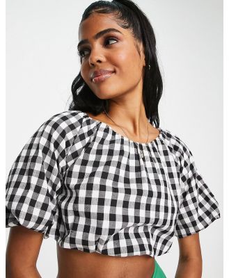 Influence puff sleeve crop top in monochrome gingham (part of a set)-Multi