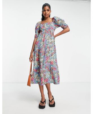 Influence square neck puff sleeve midi dress in bold floral print-Multi