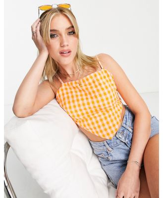 Influence tie back scarf top in orange gingham