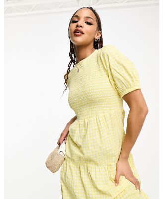 Influence tiered midi dress in yellow gingham