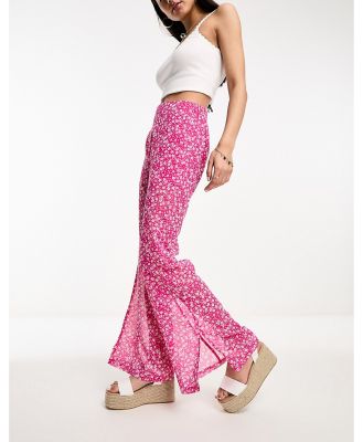Influence wide leg pants in pink floral print-Red
