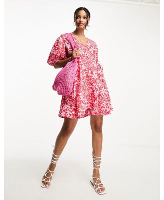 Influence wrap front mini dress in red and pink floral print