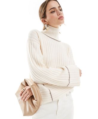 InWear high neck jumper with contrast stitch detail in cream-White