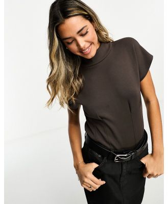 InWear high neck short sleeve top with seam detail in brown