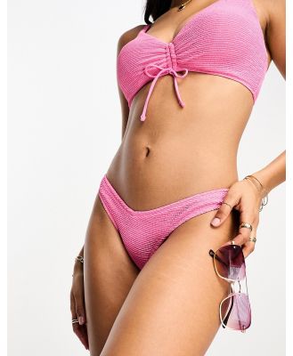 Ivory Rose crinkle v front bikini bottoms in bright pink