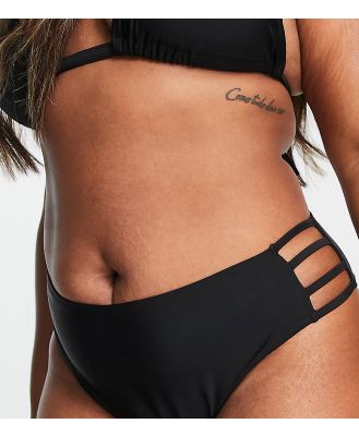 Ivory Rose Curve mix & match high strap detail bikini bottoms in black