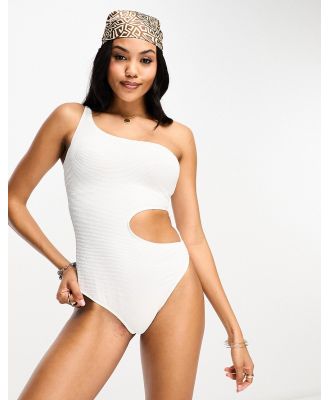 Ivory Rose Fuller Bust crinkle one shoulder balconette swimsuit in white