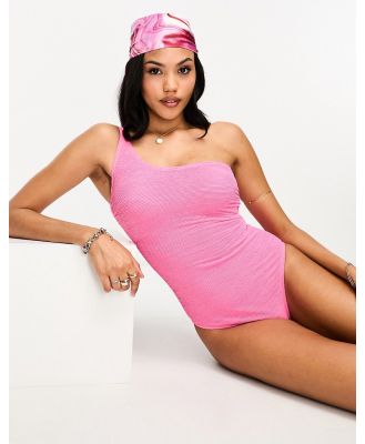 Ivory Rose Fuller Bust crinkle one shoulder swimsuit in bright pink