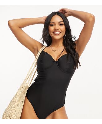 Ivory Rose Fuller Bust underwired swimsuit with tie up shoulder in black
