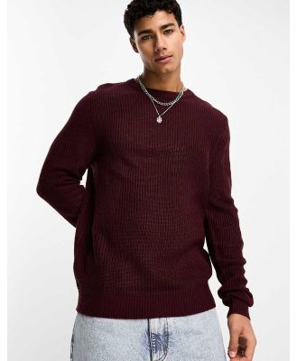 Jack & Jones crew neck jumper in burgundy-Red