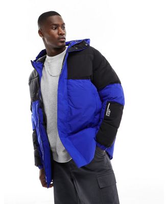 Jack & Jones Essentials heavy puffer parka jacket in blue and black-Multi