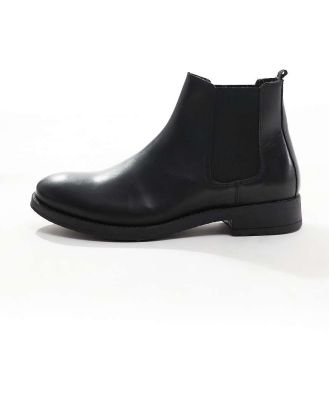 Jack & Jones leather chelsea boot in black