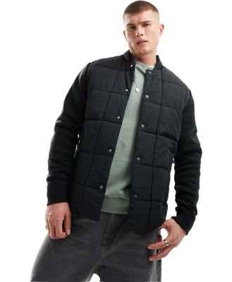 Jack & Jones Premium hybrid puffer jersey jacket in black