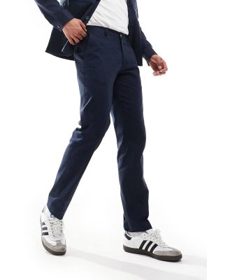 Jack & Jones Premium linen mix casual suit pants in navy