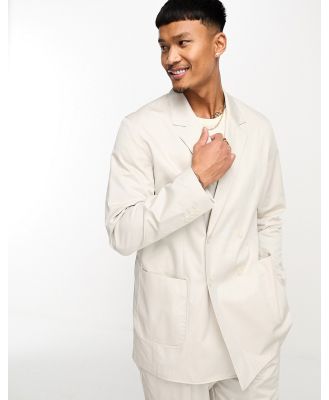 Jack & Jones Premium relaxed fit double breasted suit jacket in cream-Neutral