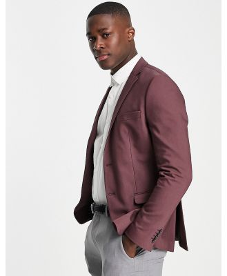 Jack & Jones Premium slim fit sateen suit jacket in burgundy-Red