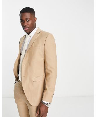 Jack & Jones Premium slim fit single breasted suit jacket in sand-Neutral