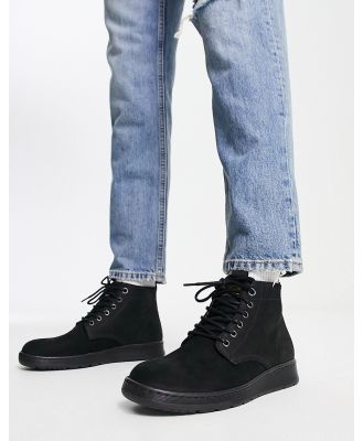 Jack & Jones suede lace up boots in black