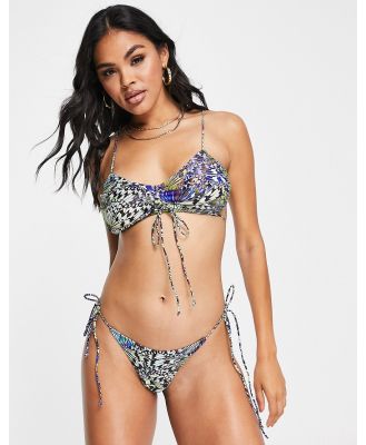 Jaded London cut-out crop bikini top in irridescent butterfly print-Multi