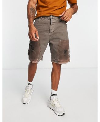 Jaded London denim carpenter shorts in washed brown