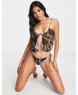 Jaded London scrunch bikini top with sheer panels in butterfly print-Multi