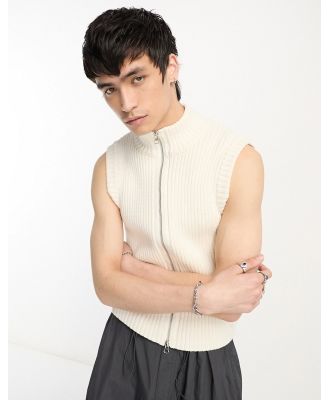 Jaded London sleeveless zip front knitted top in white