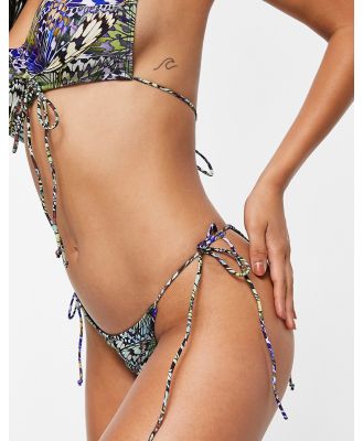 Jaded London string side bikini bottoms in iridescent butterfly print-Multi