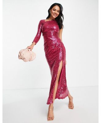 Jaded Rose exclusive one shoulder maxi dress in rose gold sequin