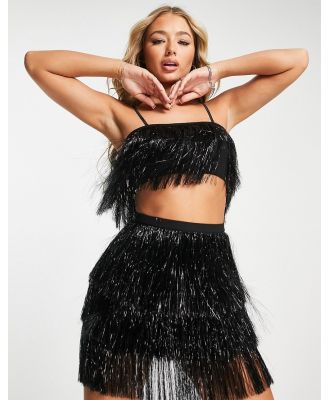 Jaded Rose fringed cami crop top in black (part of a set)
