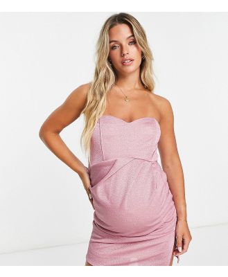 Jaded Rose Maternity wrap front bandeau mini dress in pink sparkle