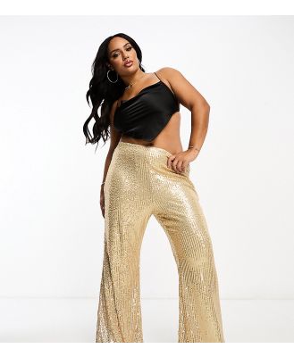 Jaded Rose Plus sequin flared pants in gold
