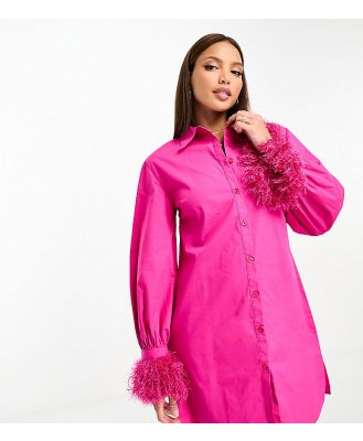 Jaded Rose Tall faux feather sequin shirt mini dress in pink